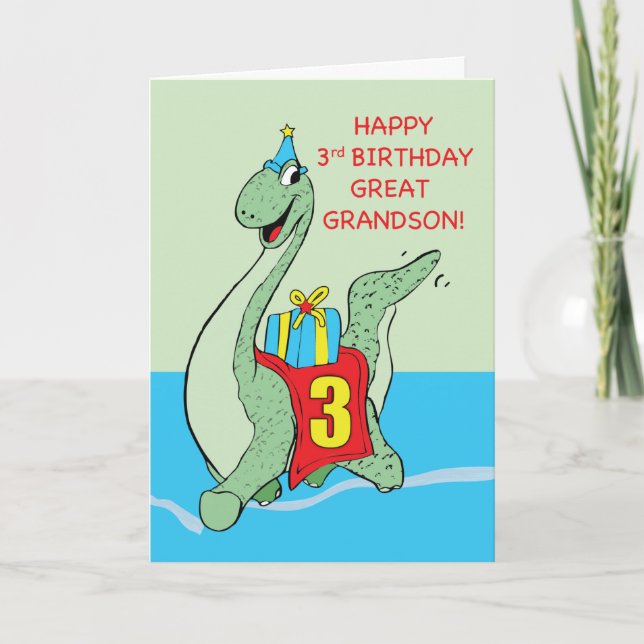 Great Grandson, 3rd Birthday Dinosaur Card (Front)