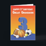 Great Grandson 3rd Birthday Sports Balls Card<br><div class="desc">Shoot a three-point greeting for your basketball loving great grandson when he celebrates his 3rd birthday. All you have to do is give him this card with a basketball on the centre of the front.</div>
