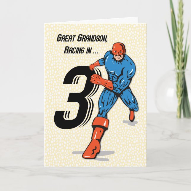 Great Grandson 3rd Birthday Superhero Card (Front)