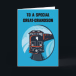 Great Grandson 4th Birthday Blue Train Card<br><div class="desc">A great card for a Great Grandson. Your lovely little boy will love to receive this train with a big number four on his 4th Birthday. A very suitable card for a boy with a cute illustration on a blue background that will put a smile on his face.</div>