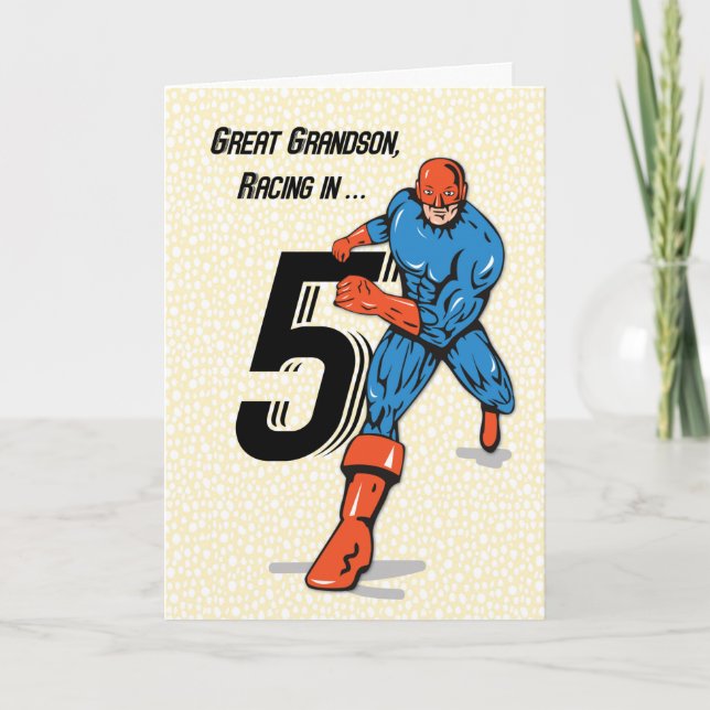Great Grandson 5th Birthday Superhero Card (Front)
