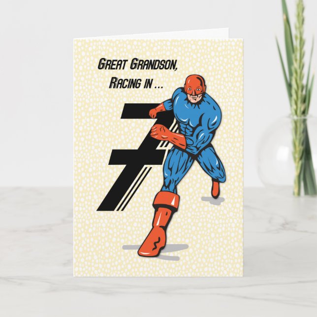 Great Grandson 7th Birthday Superhero Card (Front)