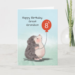 Great Grandson 8th Birthday Cute Hedgehog Balloon Card