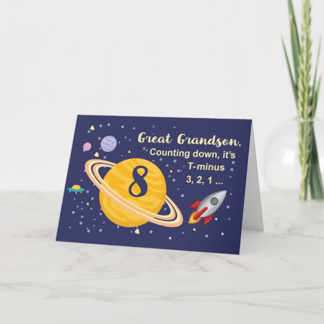 Great Grandson 8th Birthday Planets in Outer Space Card (Front)