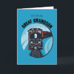 Great Grandson 9th Birthday Train, Little Boy, Blu Card<br><div class="desc">Your special boy's 9th Birthday will be a wonderful day,  and this is the wonderful card you need to send your best wishes to your Great Grandson. A great design for a child that combines a train with cute fonts. The perfect background for your message.</div>