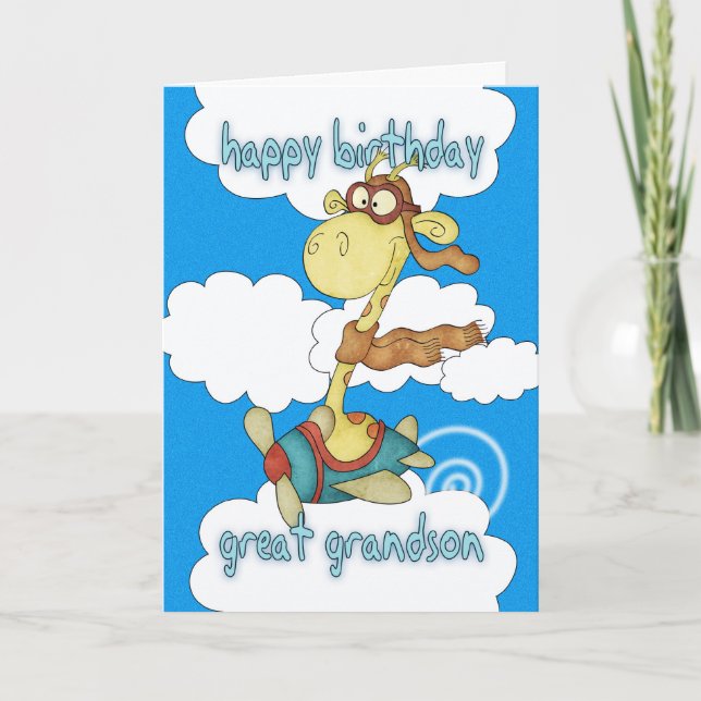 Great Grandson Aeroplane / Aeroplane Giraffe Card (Front)