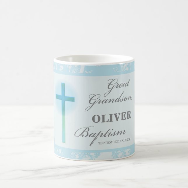 Great Grandson Baptism Blue Lace Personalised Coffee Mug (Center)