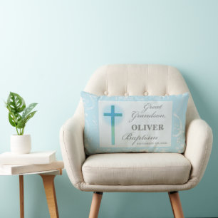 Great Grandson Baptism Blue Lace Personalised Lumbar Cushion