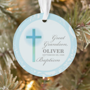 Great Grandson Baptism Blue Lace Personalised Ornament