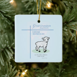 Great Grandson Baptism Blue Lamb Personalised Ceramic Ornament