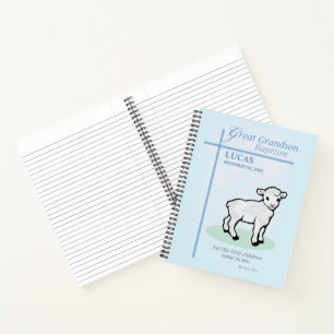Great Grandson Baptism Blue Lamb Personalised Notebook