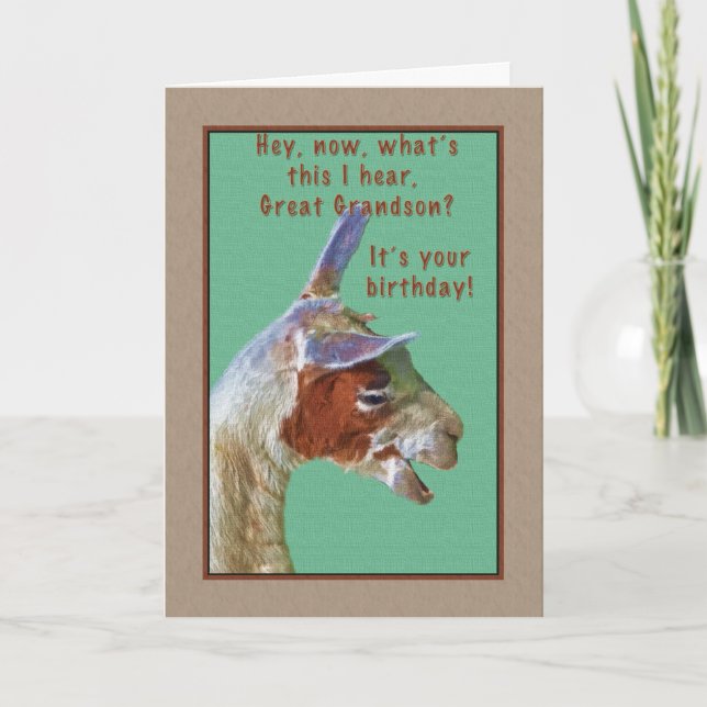Great Grandson, Birthday, Laughing Llama Card (Front)