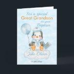 Great Grandson Blue Penguin Baptism Card<br><div class="desc">A lovely cute Great Grandson Christening / Baptism card. The card features a baby boy penguin sitting on a cloud holding a balloon. A sweet design for your great grandson, grandson, godson, nephew or any little boy on his special religious day. All text can be amended to customise the card...</div>