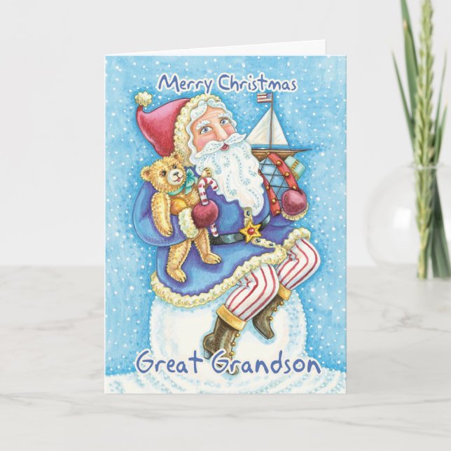 Great Grandson Christmas Card With Cute Santa And (Front)