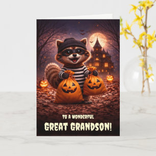 Great Grandson Cute Happy Halloween Racoon Card
