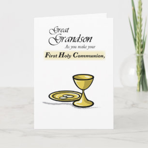 Great Grandson First Communion Gold Chalice, Paten Card