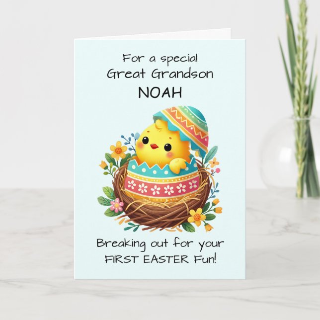 Great Grandson First Easter Chick Breaking Out Card (Front)