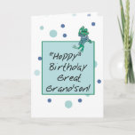 Great Grandson Frog in Jeans, Birthday, Polka Dots Card<br><div class="desc">Send your great grandson fun birthday wishes. This cute frog is sitting on a message box wearing jeans and a striped T-Shirt and is waving.</div>