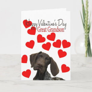 Great Grandson Glossy Grizzly Valentine Puppy Love Holiday Card