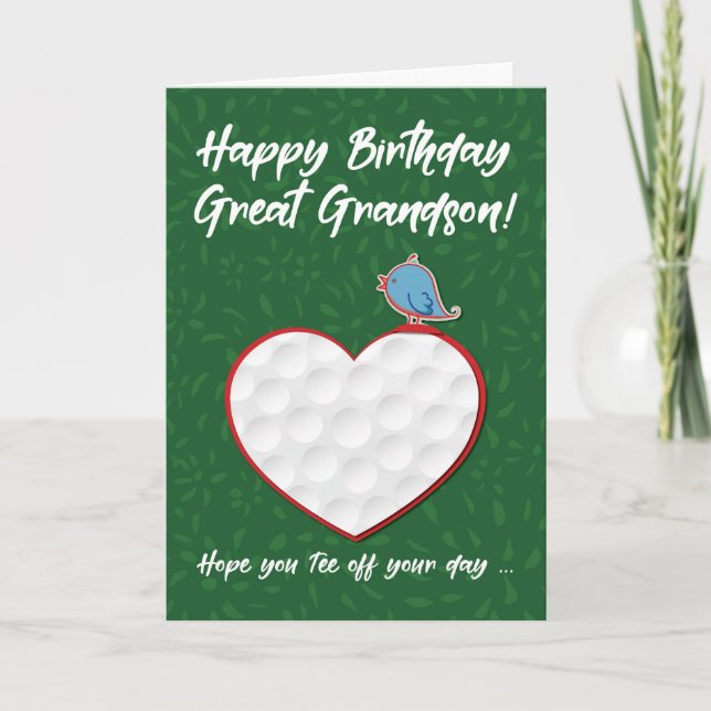 Great Grandson Golf Sports Heart Birthday Card (Front)