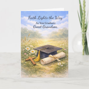 Great Grandson Graduation Religious Faith Lights Card