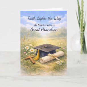 Great Grandson Graduation Religious Faith Lights Card
