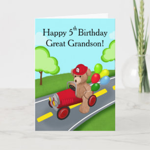 Great Grandson Happy 5th Birthday Bear Firetruck Card