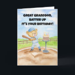 Great Grandson Happy Birthday Baseball Teddy Bear Card<br><div class="desc">Celebrate your great grandson’s special day with this hand-painted watercolor birthday design featuring an adorable teddy bear getting ready to swing at a birthday cake perched on a tee. With its soft colors, playful tee ball theme, and sweet charm, this unique illustration creates a joyful and memorable card perfect for...</div>