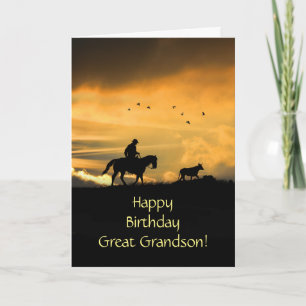Great Grandson Happy Birthday Cowboy and Horse Card