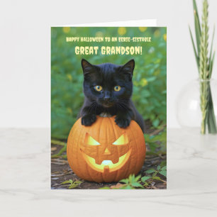 Great Grandson Happy Halloween Cute Black Cat  Card