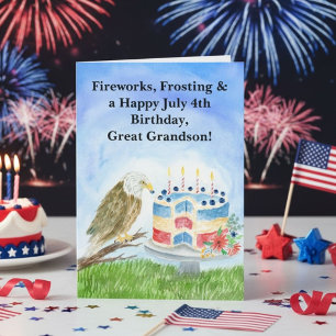 Great Grandson July 4th Birthday Bald Eagle, Cake  Card