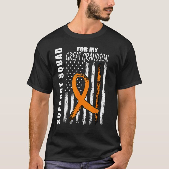 Great Grandson Leukaemia Awareness USA Flag Suppor T-Shirt (Front)