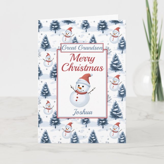 Great Grandson Merry Christmas Snowman Holiday Card (Front)