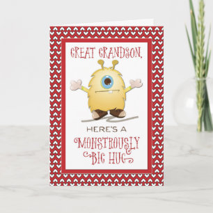 Great Grandson Monster Hug Valentine Hearts Holiday Card