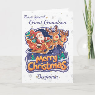 Great Grandson Santa Claus And Reindeer Christmas Holiday Card