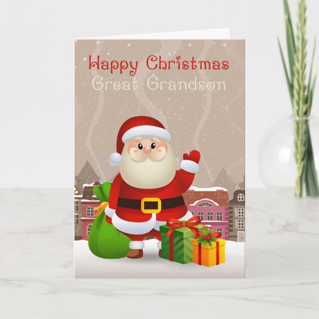 Great Grandson Santa With Sack And Gifts Card (Front)