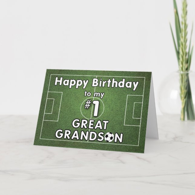 Great Grandson Soccer Birthday with Grass Field an Card (Front)