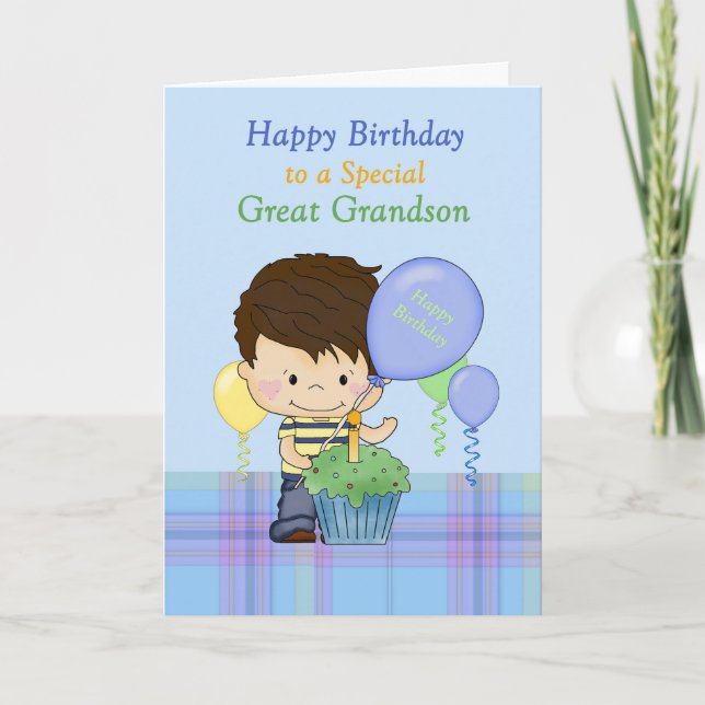 Great Grandson Special Happy Birthday with Boy Card (Front)