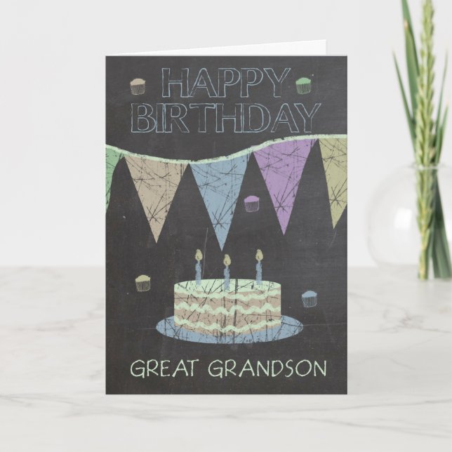 Great Grandson Trendy Chalk Board Effect With Cake Card (Front)