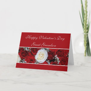 Great Grandson Valentine's red and white roses Holiday Card