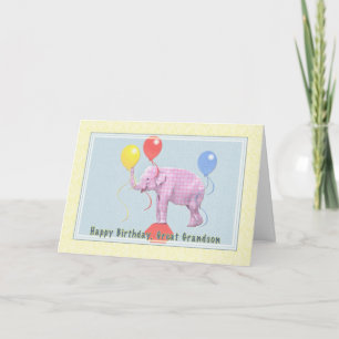 Great Grandson's Birthday Card with Pink Elephant