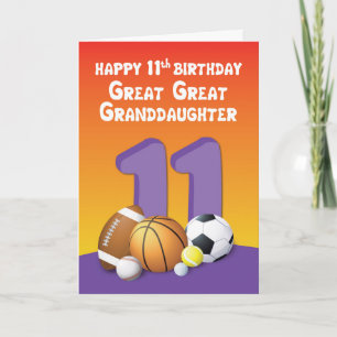 Great Great Granddaughter 11th Birthday Sport Ball Card