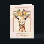 Great Great Granddaughter Birthday  Sweet Safari Card<br><div class="desc">Delicate and full of love, this birthday card was created especially for a cherished great-great-granddaughter. Featuring an adorable baby giraffe surrounded by pink and yellow flowers, the design is set against a soft watercolor background with a gentle giraffe pattern. The peaceful colours and sweet expression on the giraffe’s face evoke...</div>