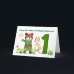 Great Great Grandson 1st Birthday Bear and Fox Card<br><div class="desc">Celebrate a once-in-a-lifetime milestone with this sweet first birthday card for a beloved great great grandson. A cosy bear, joined by his woodland friends, journeys towards a large number 1 in a soft watercolor scene. This charming design captures the joy of a little one's first year and the love that...</div>