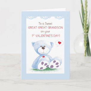Great Great Grandson 1st Valentines Day Blue Teddy Card