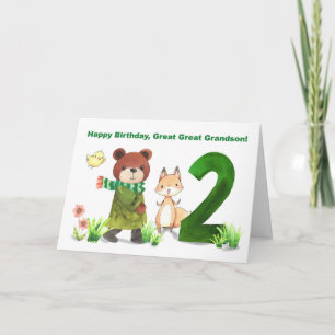 Great Great Grandson 2nd Birthday Bear and Fox  Card