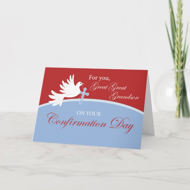 Great Great Grandson Confirmation Dove on Red and Card (Front)