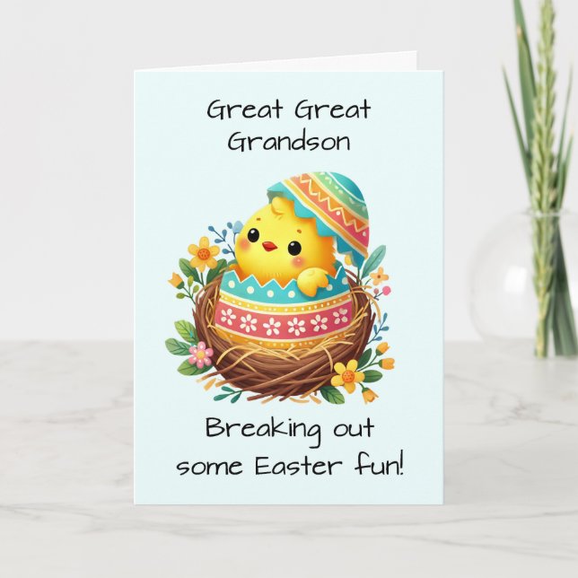 Great Great Grandson Easter Chick Breaking Shell Card (Front)