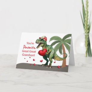Great Great Grandson Valentine Dinosaur Hat Hearts Card