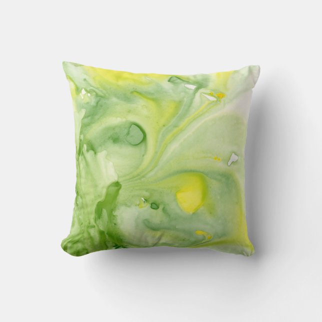Great Greens Abstract Watercolor Throw Pillow (Front)